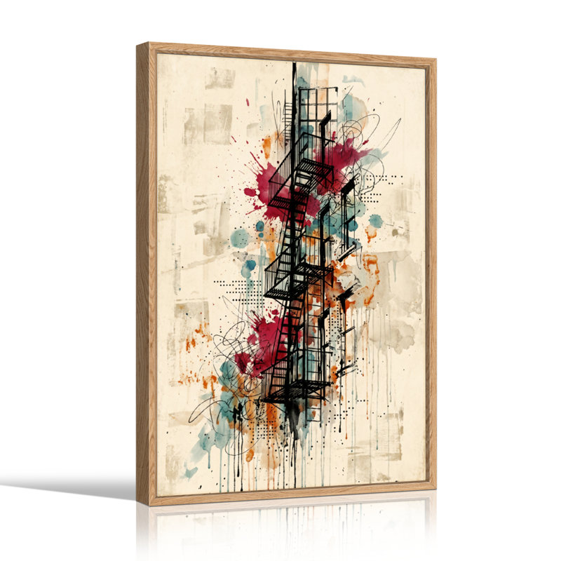 Ensemble de 1 tableau abstrait urbain sur toile, 48"H x 32"W, Natural