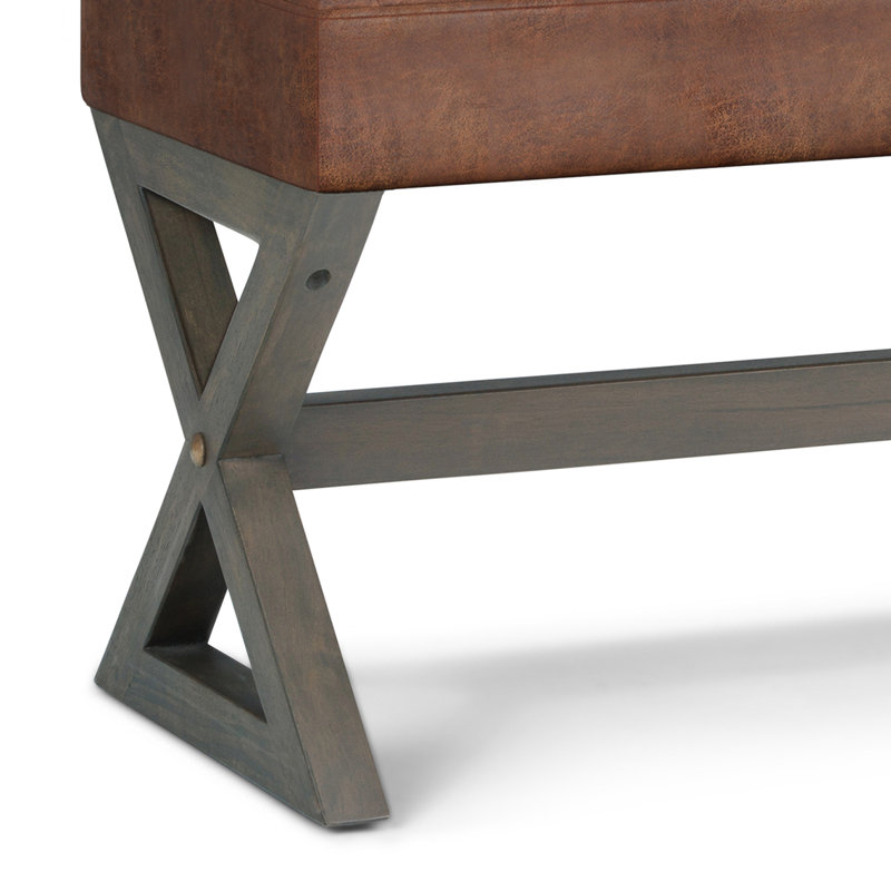 Salinger Distressed Saddle Brown Faux Leather Footstool Bench