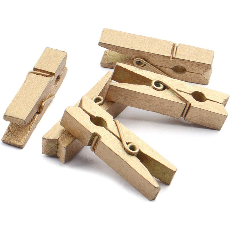 Paquet de 50 mini pinces en bois dorées, pinces à linge pour photos, bureau, maison et projets artistiques