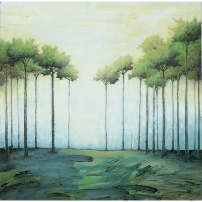 Painted Tall Green Tree Line - Wrapped Canvas Painting