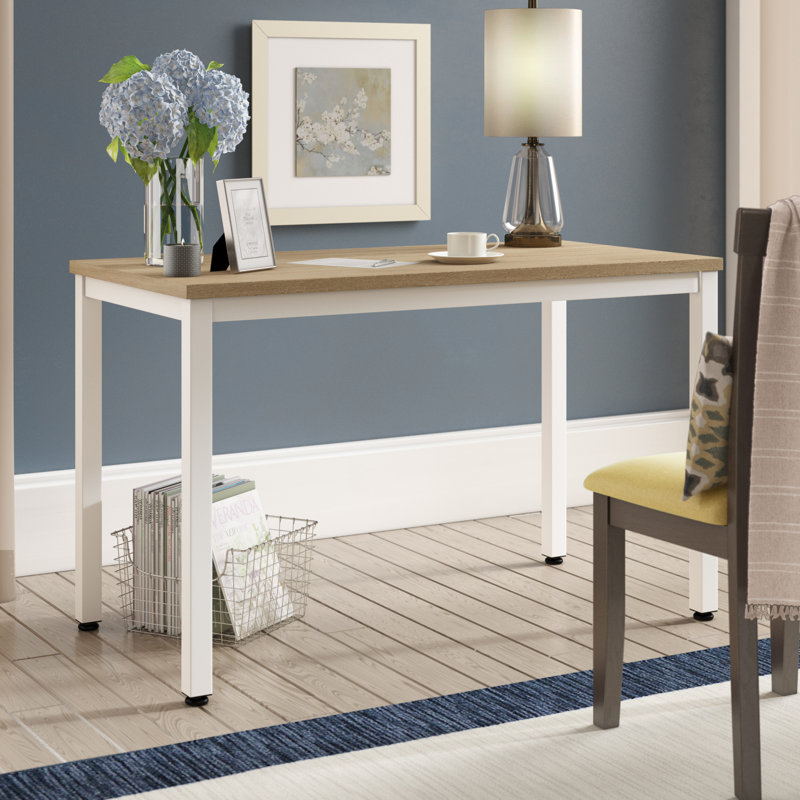 Hedgevale Metal Base Writing Desk, Wooden Grain/White