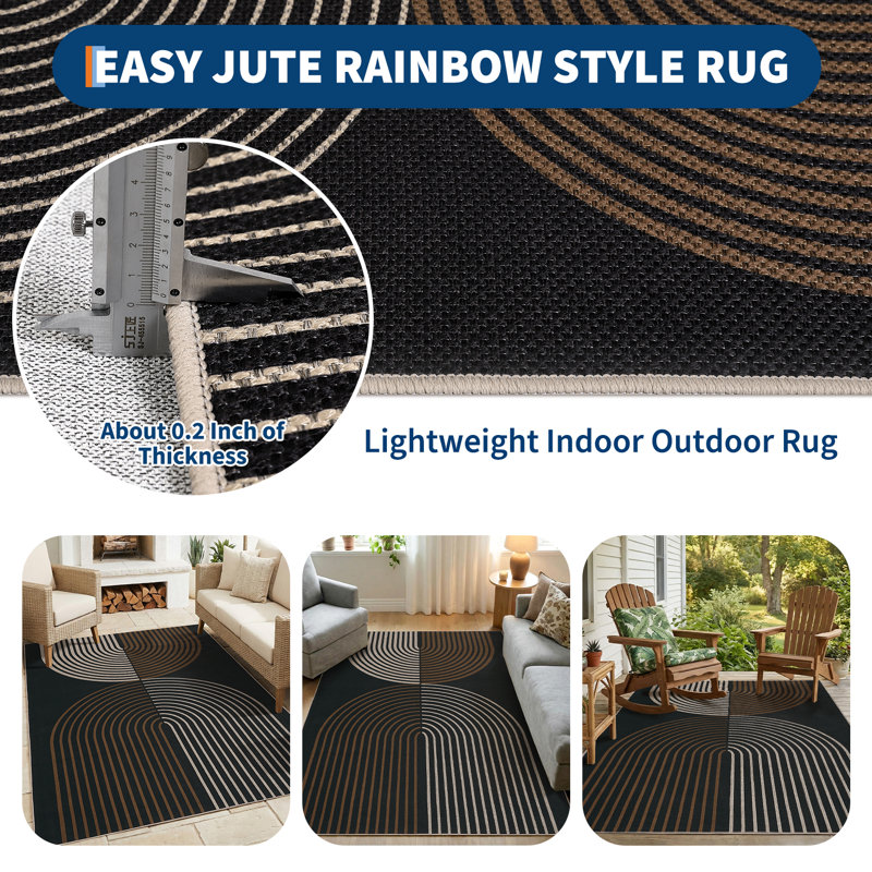 Modern Arch Striped Jute Runner Rug Indoor Outdoor Non Slip Washable mark Resistant Non Shedding Carpet for Entryway Kitchen Bedroom Living Room