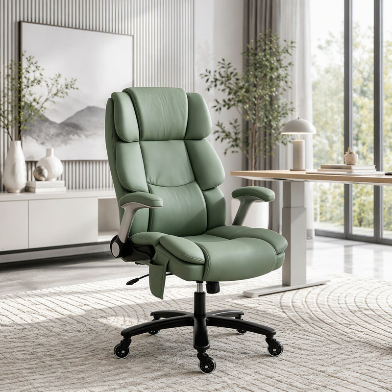 Chaise de bureau ergonomique résistante aux animaux de compagnie avec support lombaire à coussin gonflable, Vert clair
