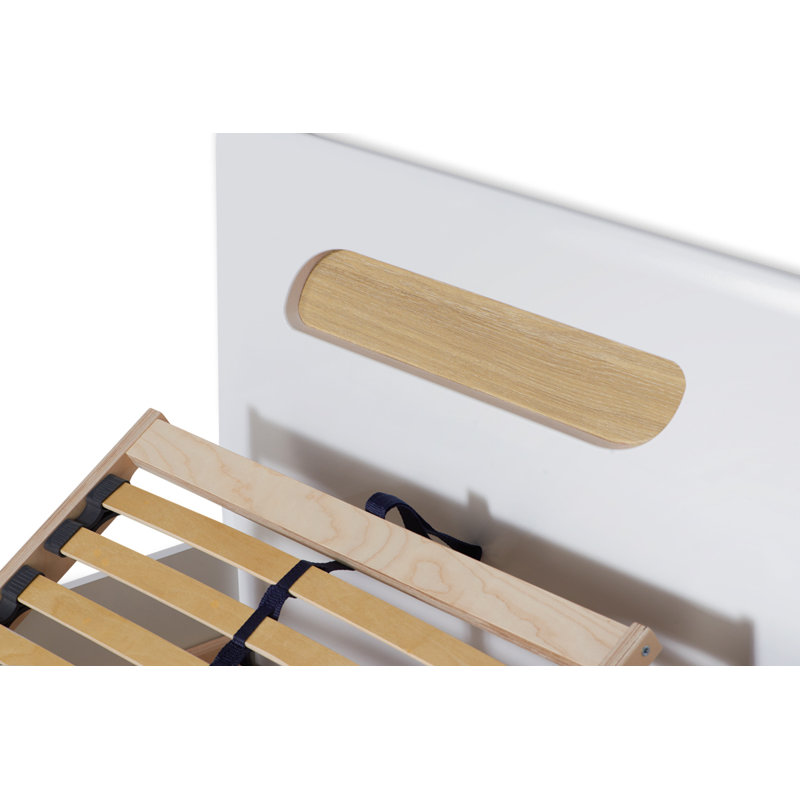 Goddard Bed, European Kingsize (160 x 200 cm), Matt white/High-gloss white/Oak