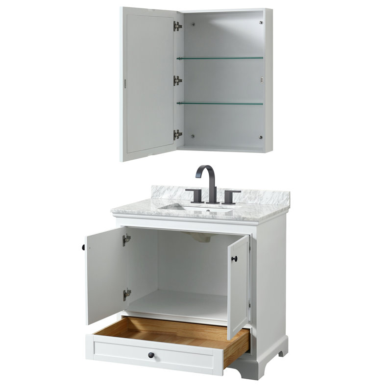 Ensemble de meuble-lavabo simple 36 "avec miroir Deborah, Blanc, Noir mat