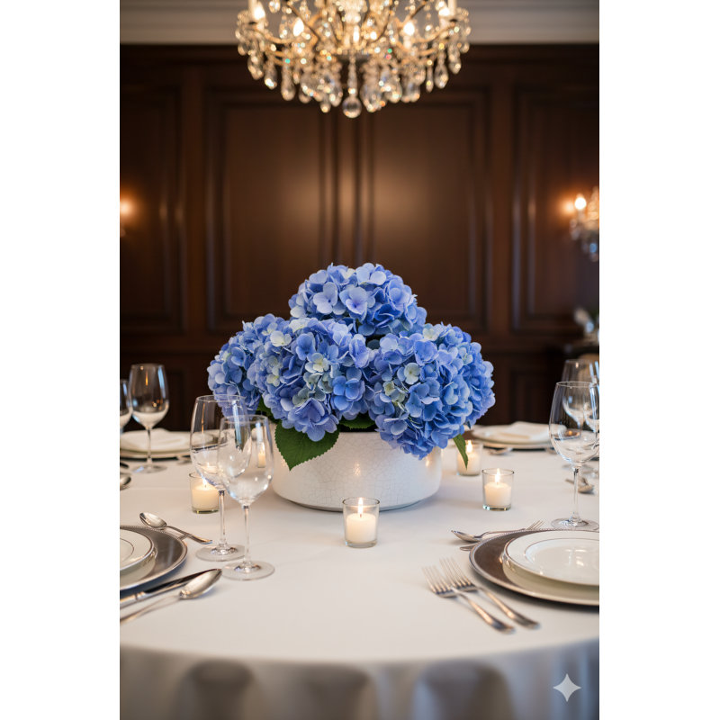 18" Median Blue Hydrangea Stem With 7" Bloom - 3 Pieces