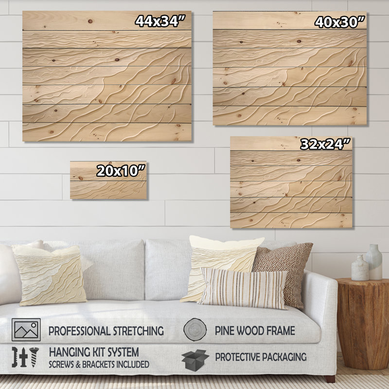 Coastal Golden Sand - Nautical Wood Wall Art On Natural Pine Wood, 24" H x 32" W x 0.78" D