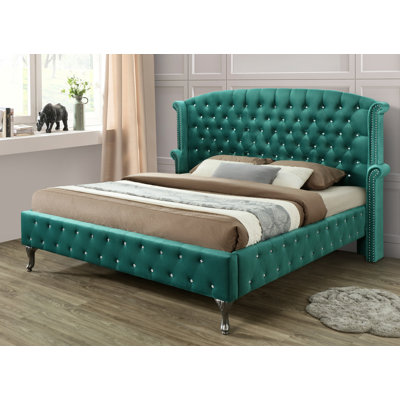Dhruvika Upholstered Velvet Wingback Bed
