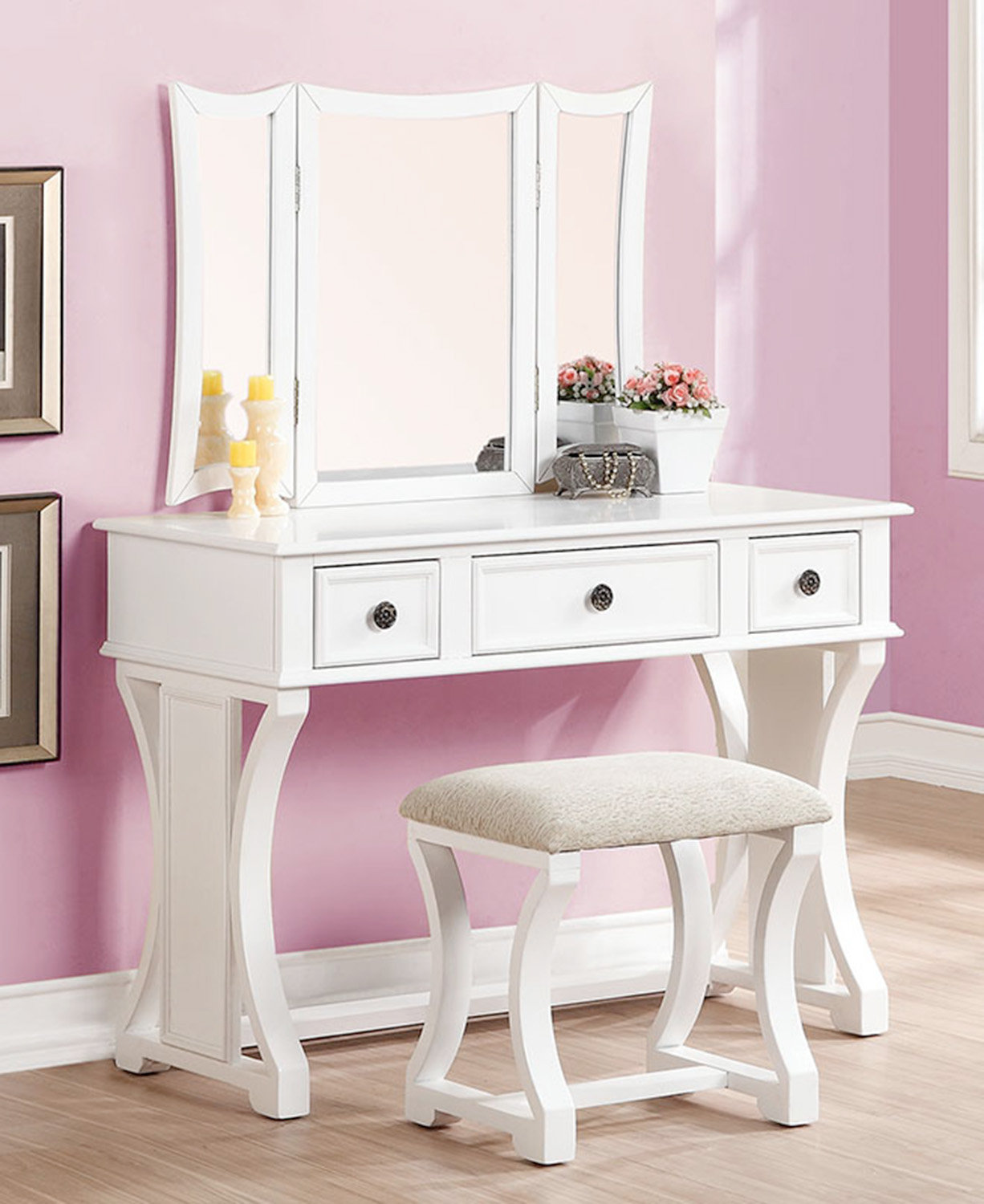 Lighted Mirror Three Posts Torrance Vanity Set With Stool And