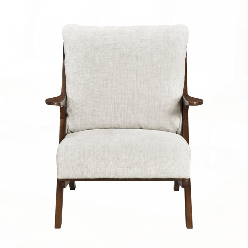 Chaise d'appoint Mid-Century moderne avec structure en bois d'hévéa massif pour le salon, Brun, Beige