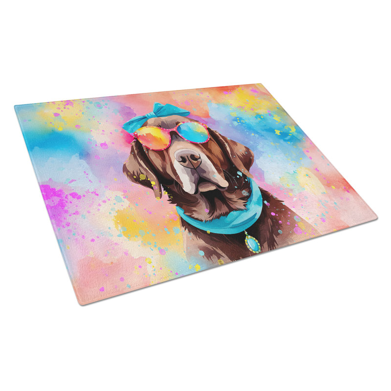 Chocolate Labrador Hippie Dawg Glass Cutting Board Large