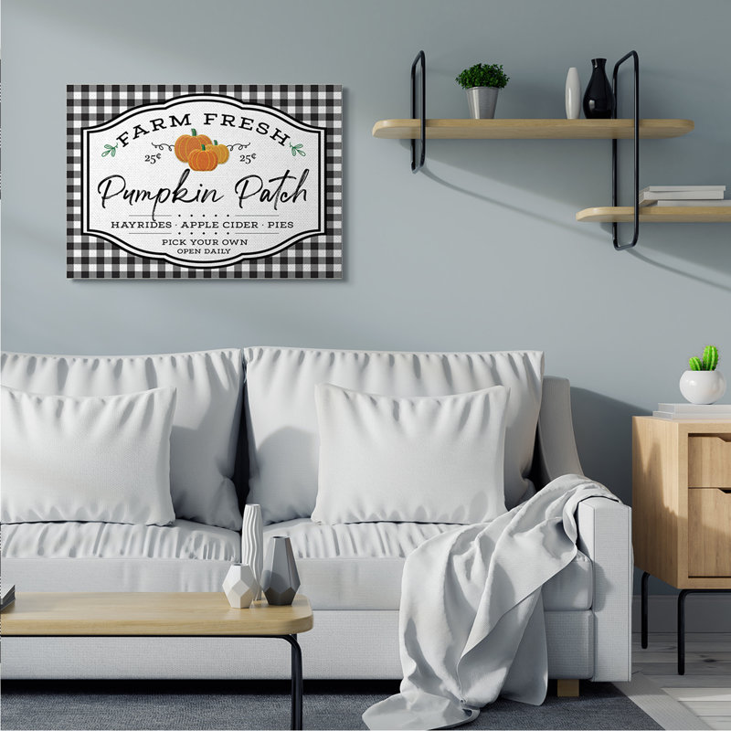 «Farm Fresh Pumpkin Patch Sign» par AE Design - Art textuel sur toile, Toile tendue, H 30 po x l 40 po