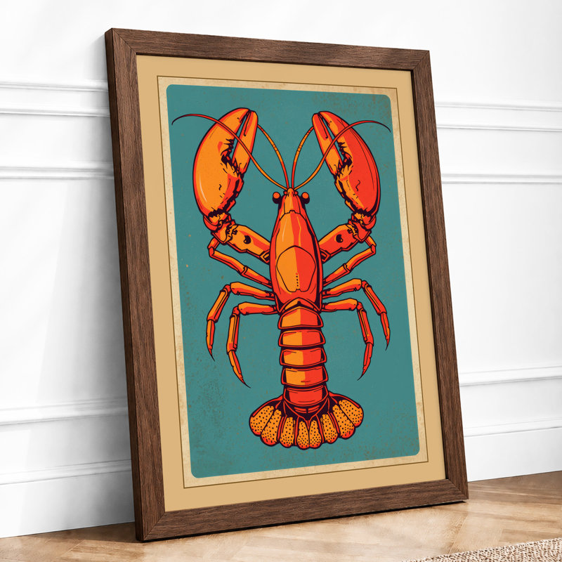 Centered Lobster Retro - Framed Print, A4 - 29.7 x 21.0 cm, Walnut
