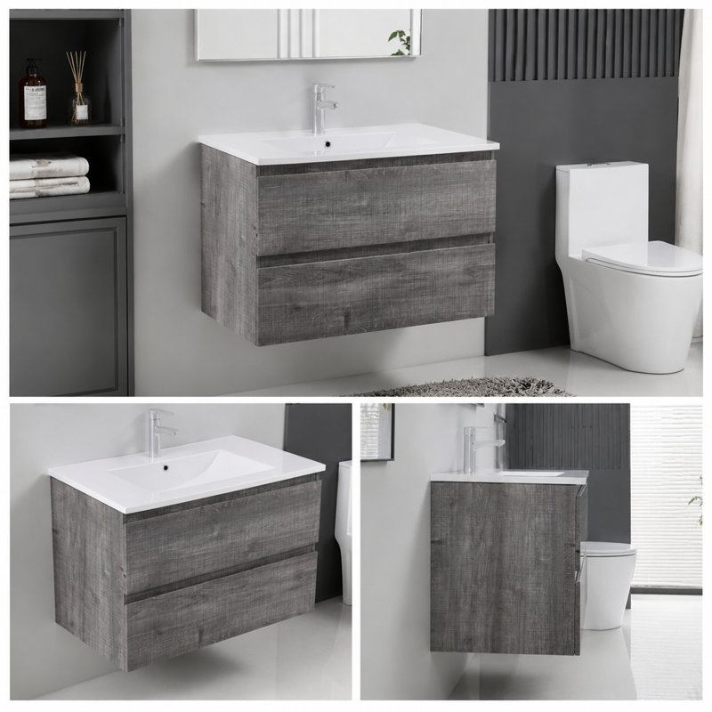 Single Bathroom Vanity with Ceramic Top, Gris
