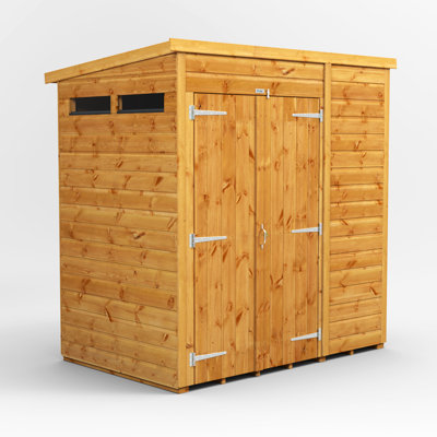 Powersheds 6 x 4ft Timber Tongue & Groove Security Pent Garden Shed, Double Doors