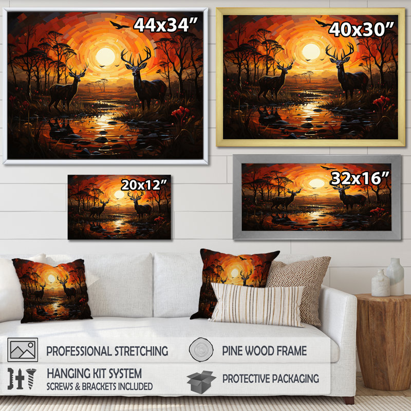 Cerf vibrant Afrique I sur toile, H 12 po x l 20 po x P 1 po, Cadre photo noir