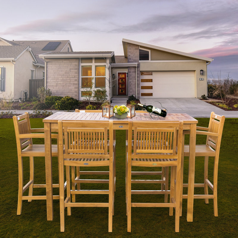 Maldives Outdoor 7 - Piece Teak Bar Height Dining Set, 43" H x 35" L x 63" W