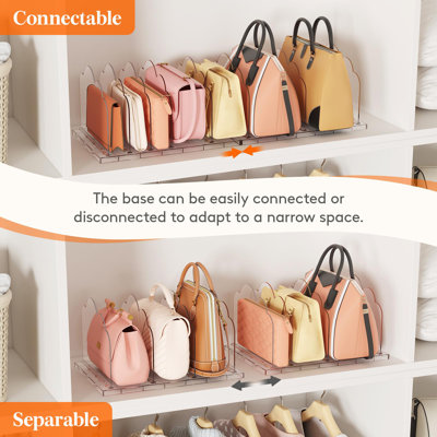 Ensemble de 2 organisateurs de sac à main en plastique pour placard, séparateurs de tablettes réglables pour l'organisation de placard, organisateur de rangement de sac transparent, séparateurs pour sac à main, pochette, livre dans la chambre à couc