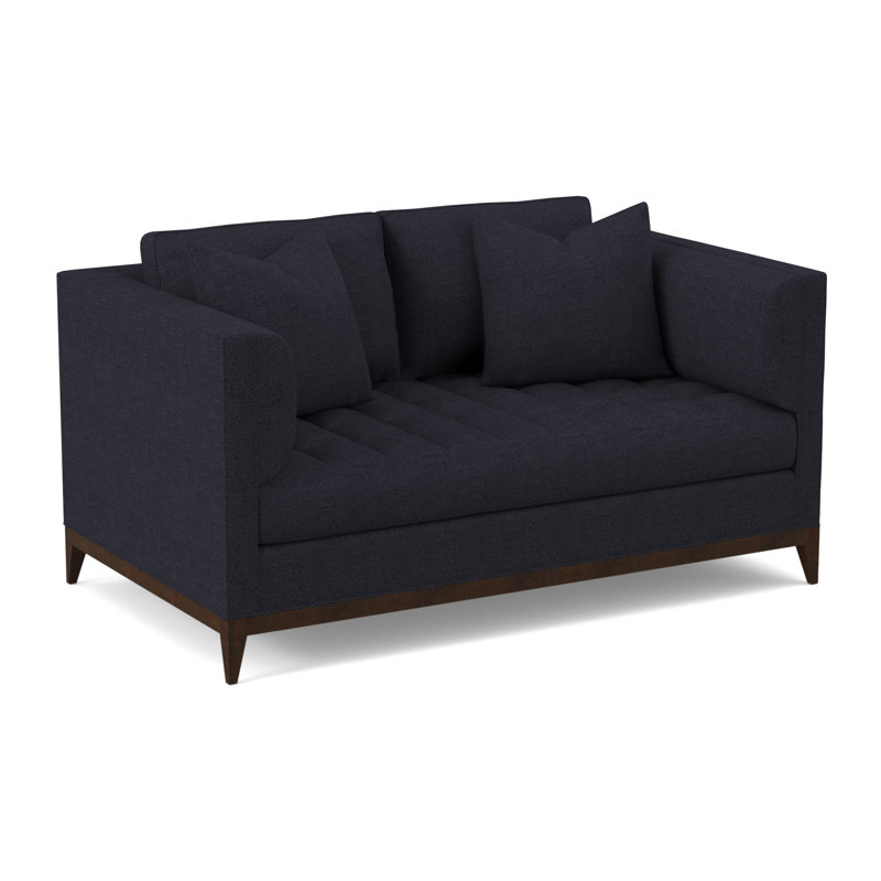 Paramount Boucle and Velvet Tufted Loveseat, Venice Navy 100% Polyester, American Walnut