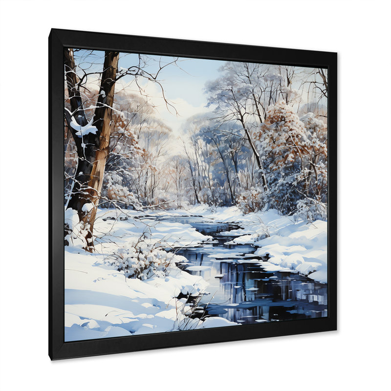 Snow River Winter Scenery, reproduction d'art sur toile, Cadre simple noir, H 36 po x l 36 po x P 1,5 po