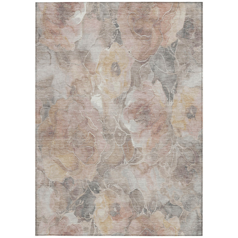 Tapis extérieur lavable floral taupe et gris 5 pi x 8 pi