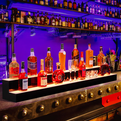 60 Inch  2-Tier LED Liquor Bottle Display Shelf, Wall-Mounted Lighted Bar Shelf with Remote