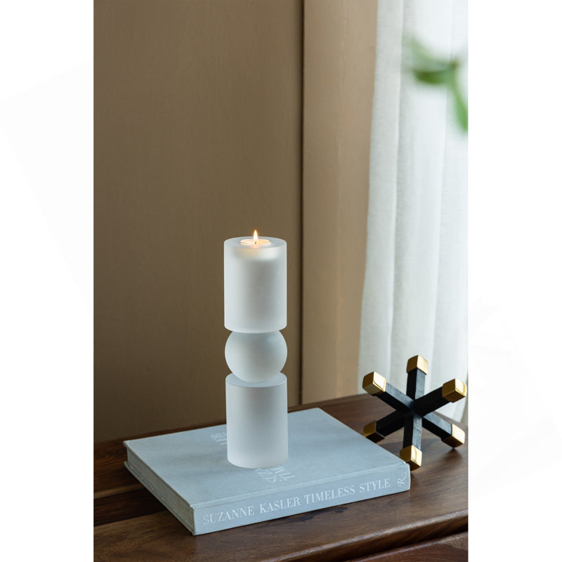 Porte-bougie moyen en verre D3.1X11, H 11 po x l 3,1 po x P 3,1 po