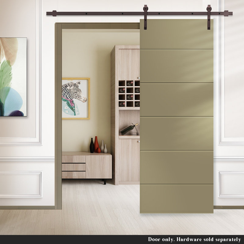 Porte de grange lambrissée peinte en bois sans trousse de quincaillerie d'installation, 30 po x 80 po, Vert olive