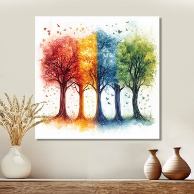 Four Seasons Wall Art, Seasonal Tree Canvas, Changing Seasons Trees