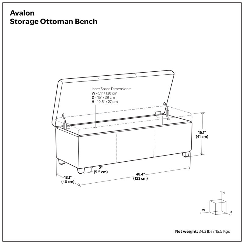 Banc avec repose-pieds avec rangement relevable Avalon, Bouclé ivoire