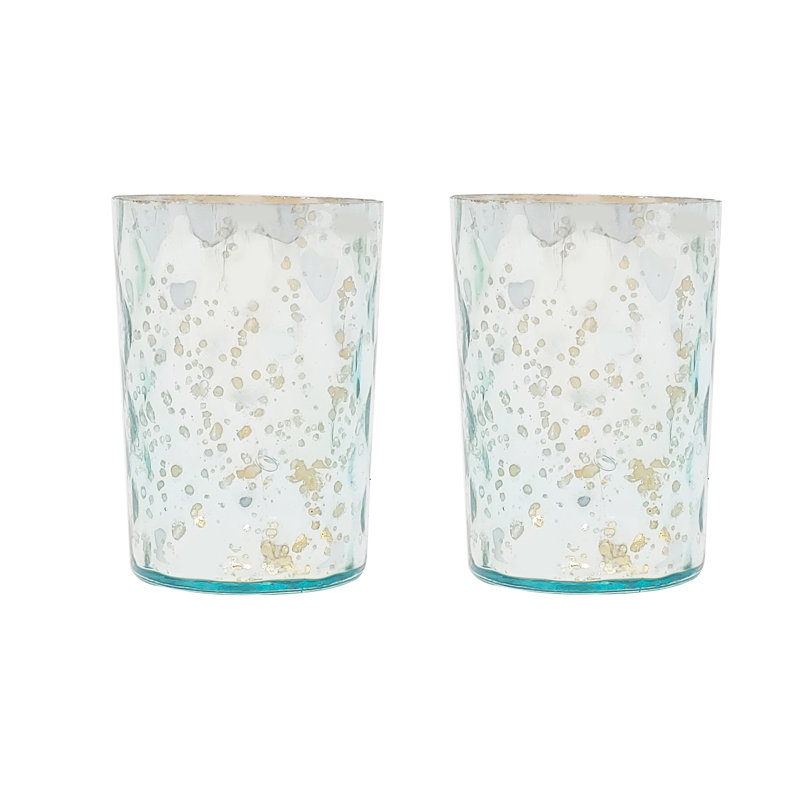 Porte-votive en verre tacheté, Bleu aqua
