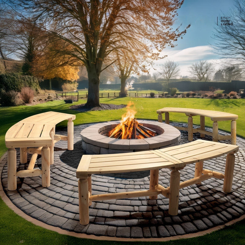 56 In. 2-Person Fir Curved Outdoor Bench, Natural
