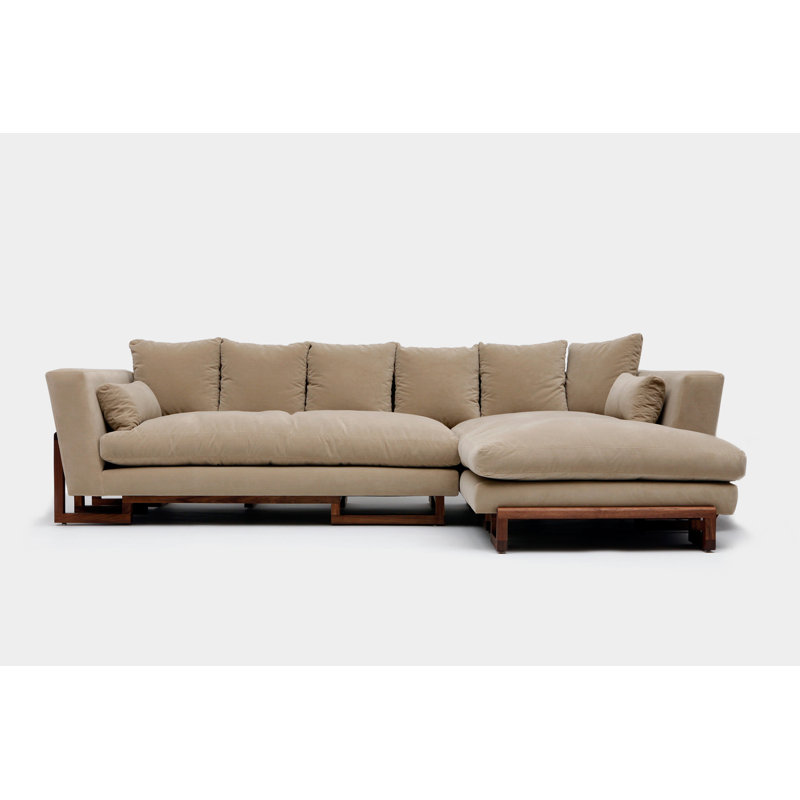 LRG Chaise Sectional, No Trays, Taupe, Solid Walnut