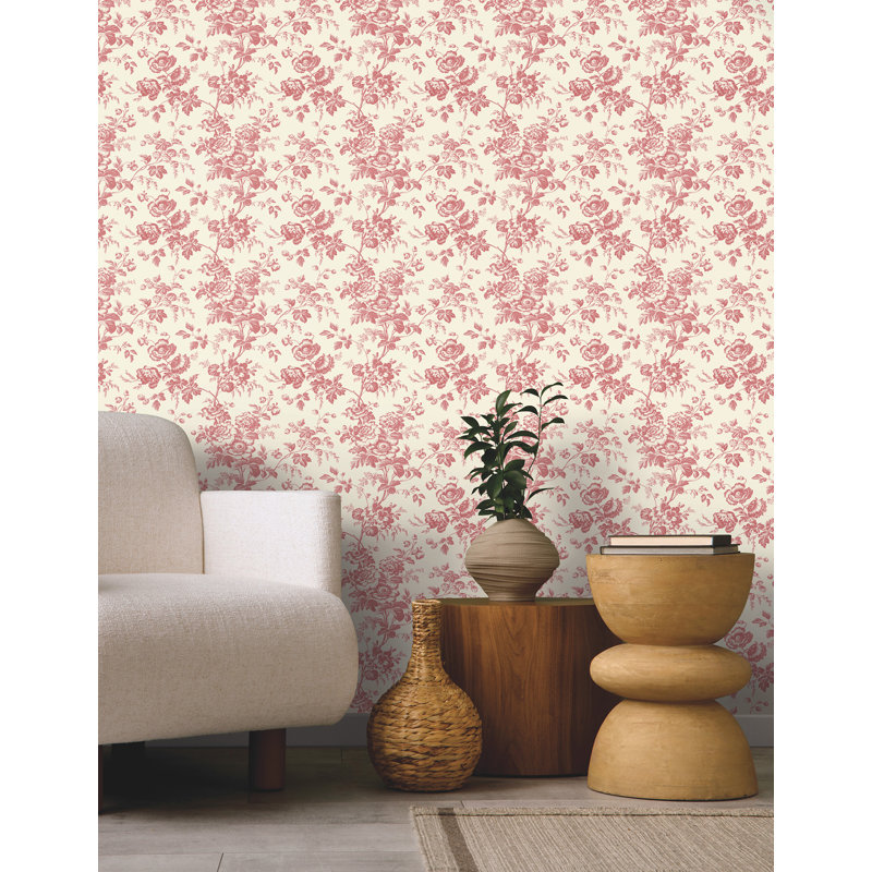 Anemone Toile Wallpaper Roll, French Red