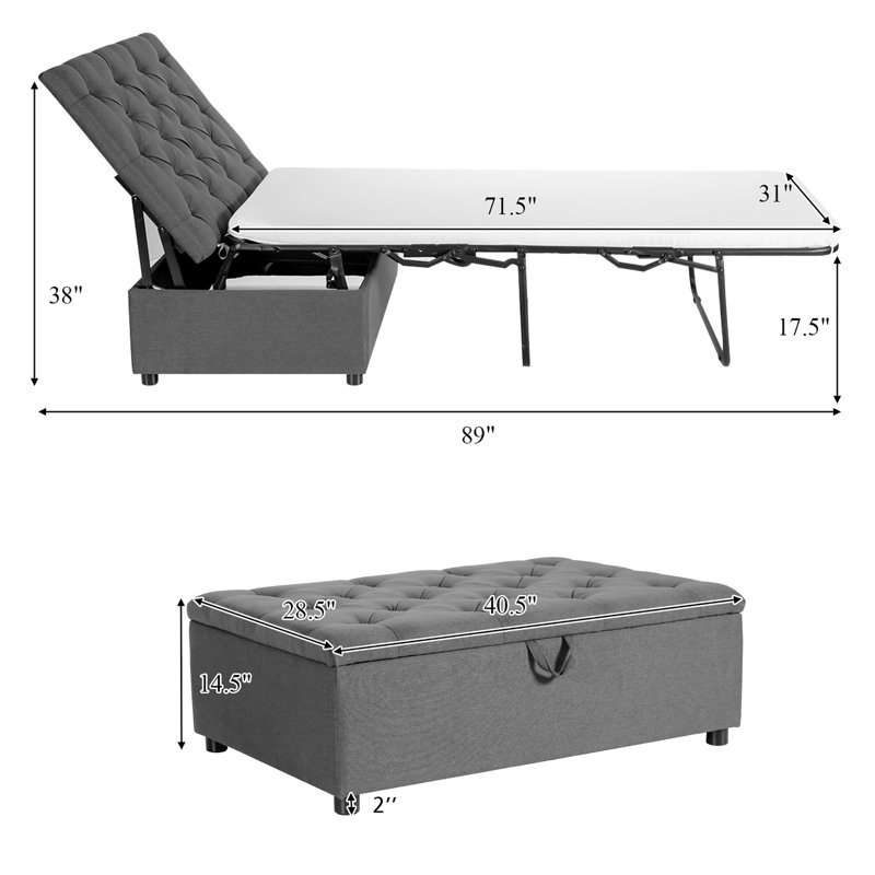 Lit-couchette avec matelas convertible Latitude Run®, Gris