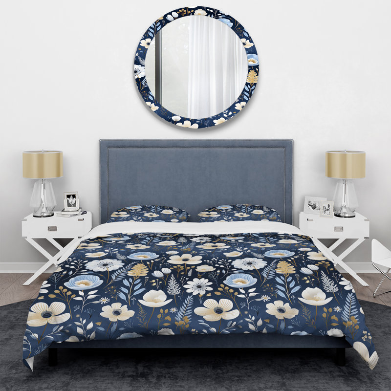 Ensemble de housse de couette Blue Boho Chic Floral Pattern IV, Housse de couette pour très grand lit et 2 très