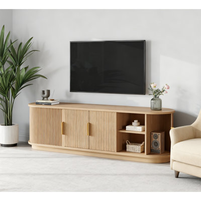 Farmhouse Wooden TV Stand with Sliding Tambour Door