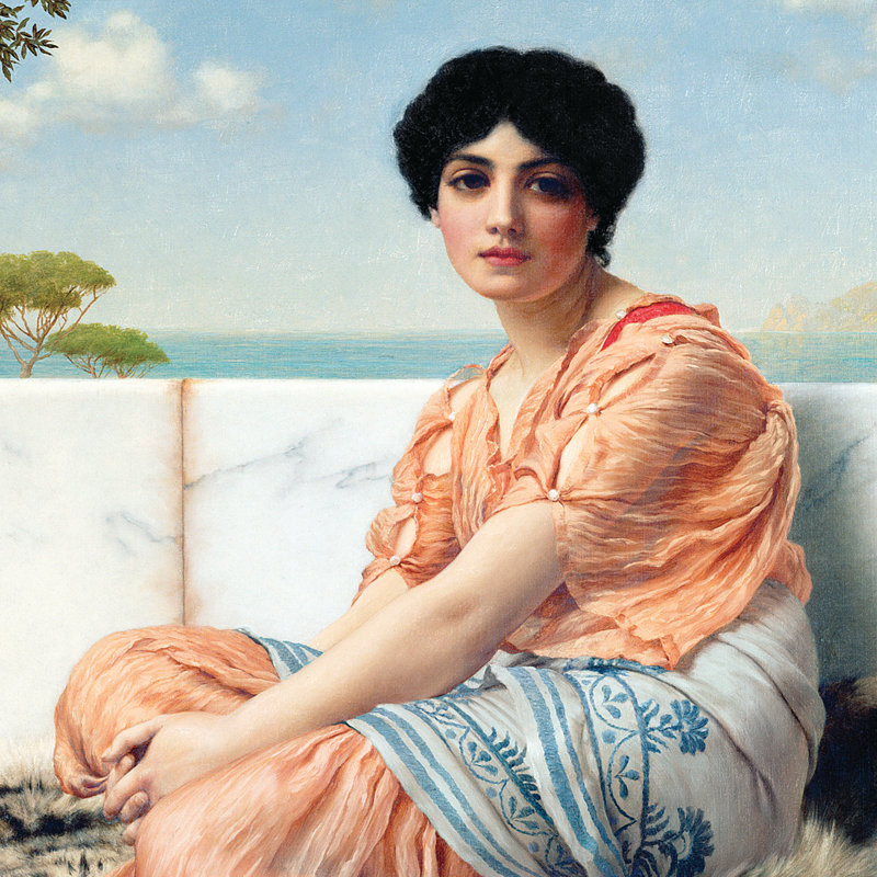 " Reverie, 1904 " by John William Godward, 28.5" H x 34.5" W x 1.75" D