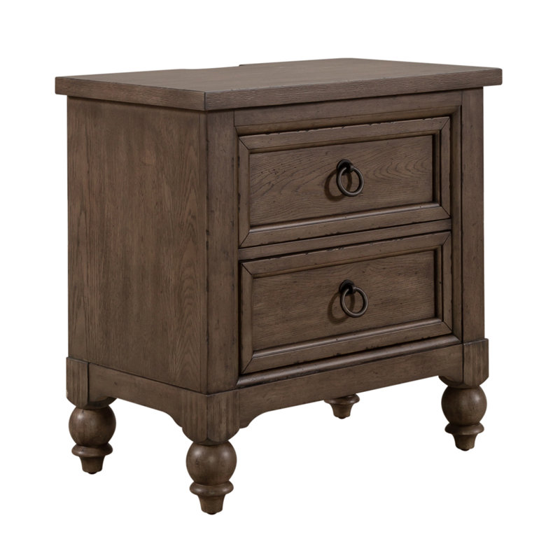 Aisja 2 Drawer Nightstand w/ USB Charging Ports - Brown, Brown