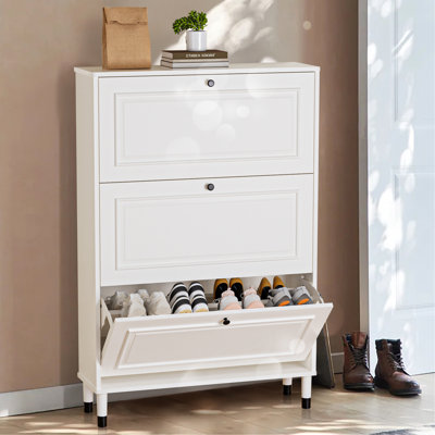 Armoire de rangement pour chaussures pour le vestibule, armoire à chaussures étroite, armoire à chaussures avec 3 tiroirs rabattables, range-chaussures autoportant avec pieds, rangement pour entrée mince avec grande capacité de rangement