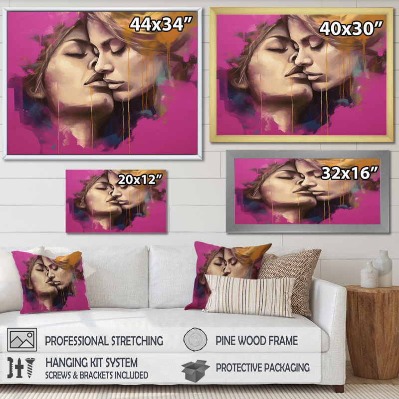 «Rose and Yellow Women Romance II», art mural romantique, Cadre d'angle fermé noir, H 24 po x l 32 po x P 1 po