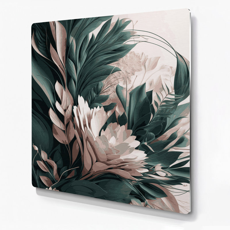 Abstrait floral 28, art mural en métal vert, H 32 po x l 32 po