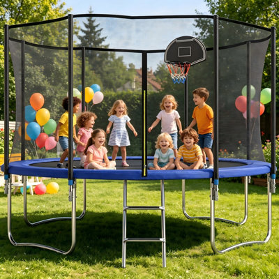 10-Foot Trampoline for Kids (3+) and Adults with Safety Net & Basketball Hoop, Backyard Outdoor Trampoline – Recreational Fun
