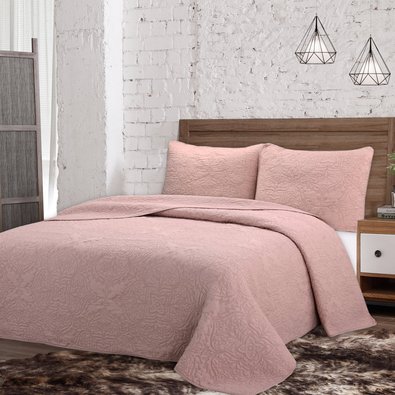 Curtis Traditional Cotton Floral Quilt, Full/Queen Quilt + 2 Standard Shams, Misrt Rose