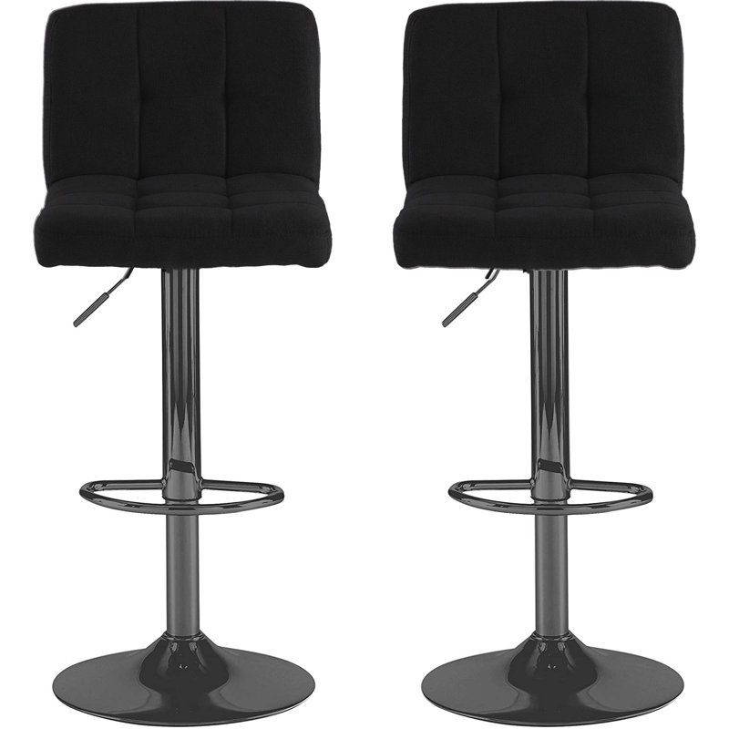 Edithe Swivel Upholstered Adjustable Height Bar Stool with Steel Frame, Black