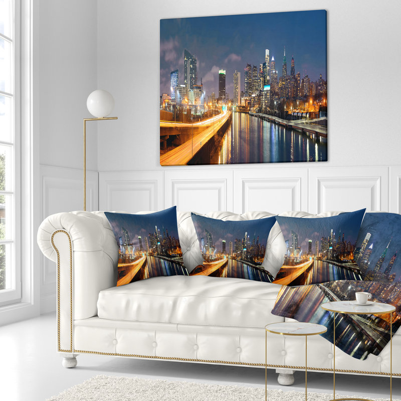 Coussin Philadelphia Skyline at Night, 16 po x 1 po, Coussin décoratif