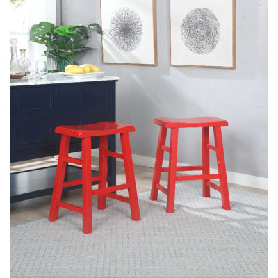 Messer Heavy-Duty Solid Hardwood Saddle Seat Kitchen Bar Stool & Counter Stool, 24", Red (Set of 2)