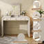 Bureau de coiffeuse classique en bois avec miroir rabattable, coiffeuse 3 en 1 avec 2 tiroirs et espace de rangement pour la chambre à coucher-1602709931