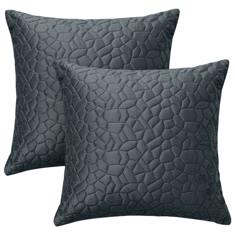 Aspire Homeware Geometric Square Velvet Cushion Covers, Charcoal, Pack of 2