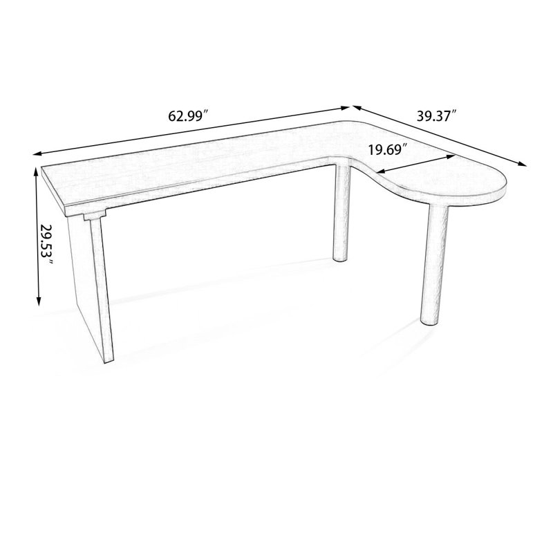 Black Rectangular Solid Wood desk, Left Hand Return, 29.6" H x 63" W x 39.4" D